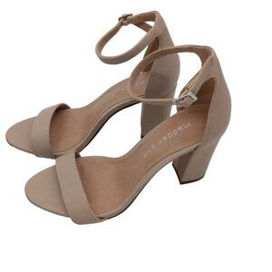 MADDEN GIRL Beella Strappy Block Heeled Sandal SZ 6 Faux Leather‎ Tan Open Toe